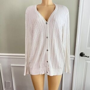 Tail Sweater Womens XL Tennis Golf White Cable Knit V-Neck‎ Button Up Cardigan